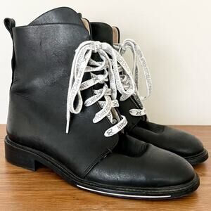 Josefinas Leather Lace-Up Block Heel Ankle Combat Boots Black Womens Size 38 / 8